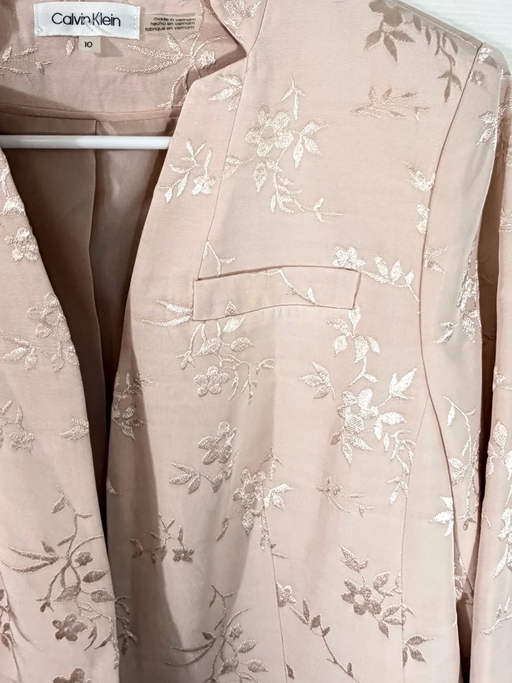 Calvin Klein Floral Jacquard Open Front Blazer Blush Womens 10 Elegant Chic
